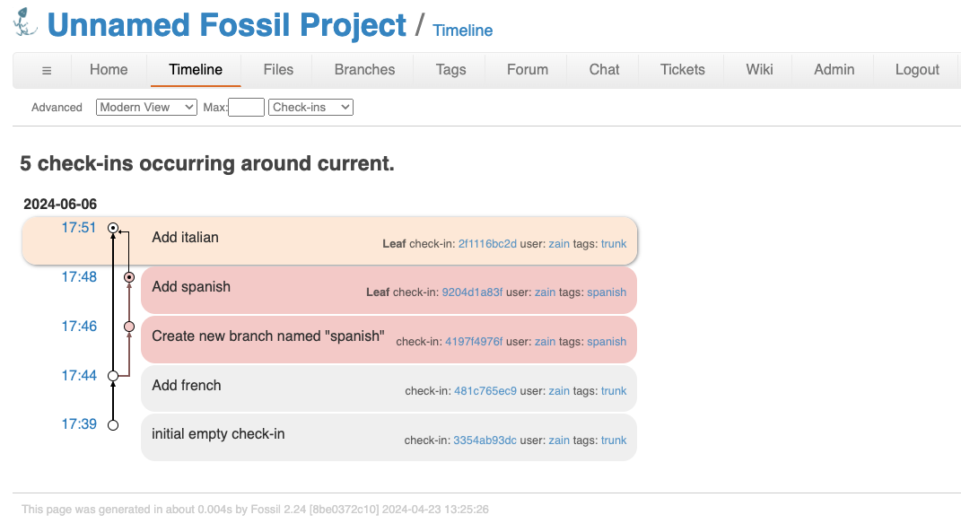 Fossil web interface